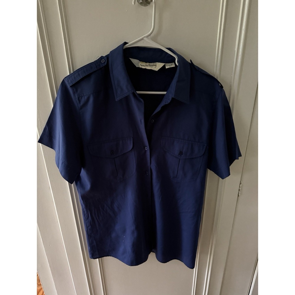 vintage diane von furstenberg Blouse Size 12 Blue With Shoulder Pads